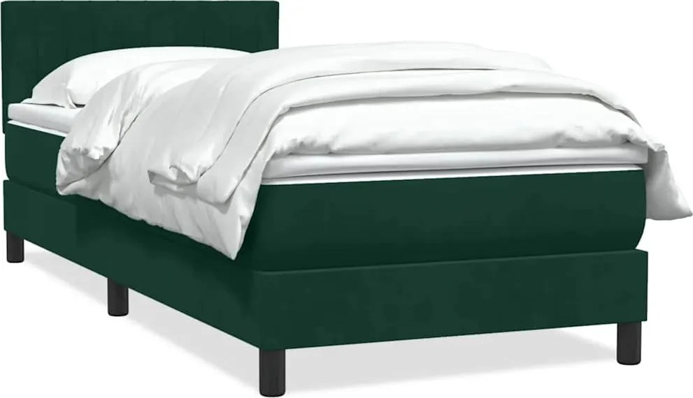 vidaXL Cama com molas/colchão 100x220 cm veludo verde-escuro