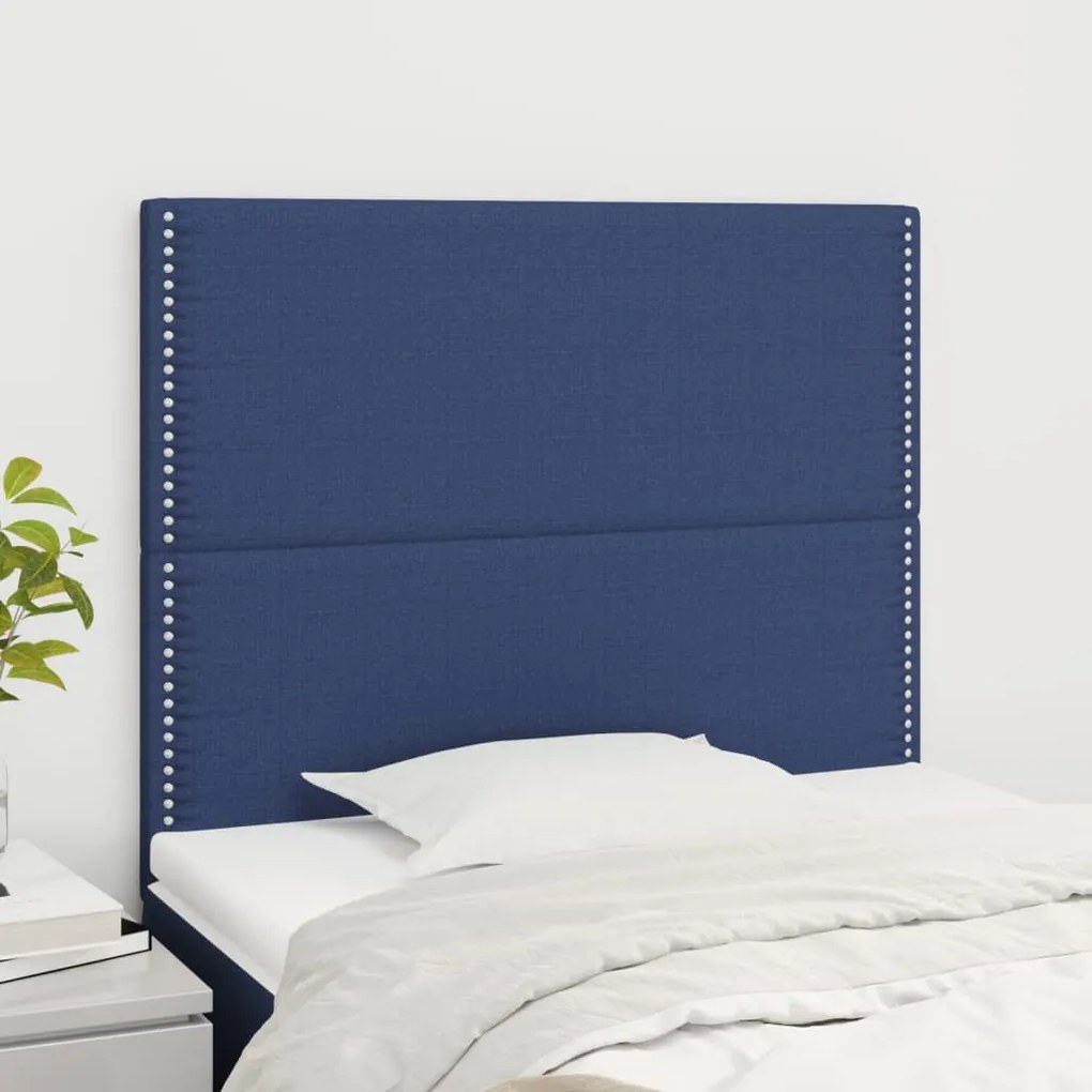 3116188 vidaXL Cabeceira de cama 2 pcs tecido 100x5x78/88 cm azul