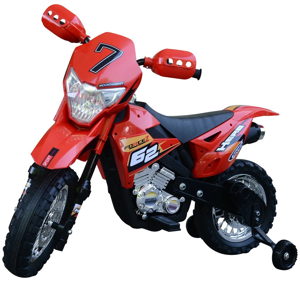 HOMCOM Mota Elétrica Infantil Motocicleta Elétrica para Crianças acima de 3 Anos com Luzes Música e Rodas de Apoio 109x52,5x70,5cm Vermelha
