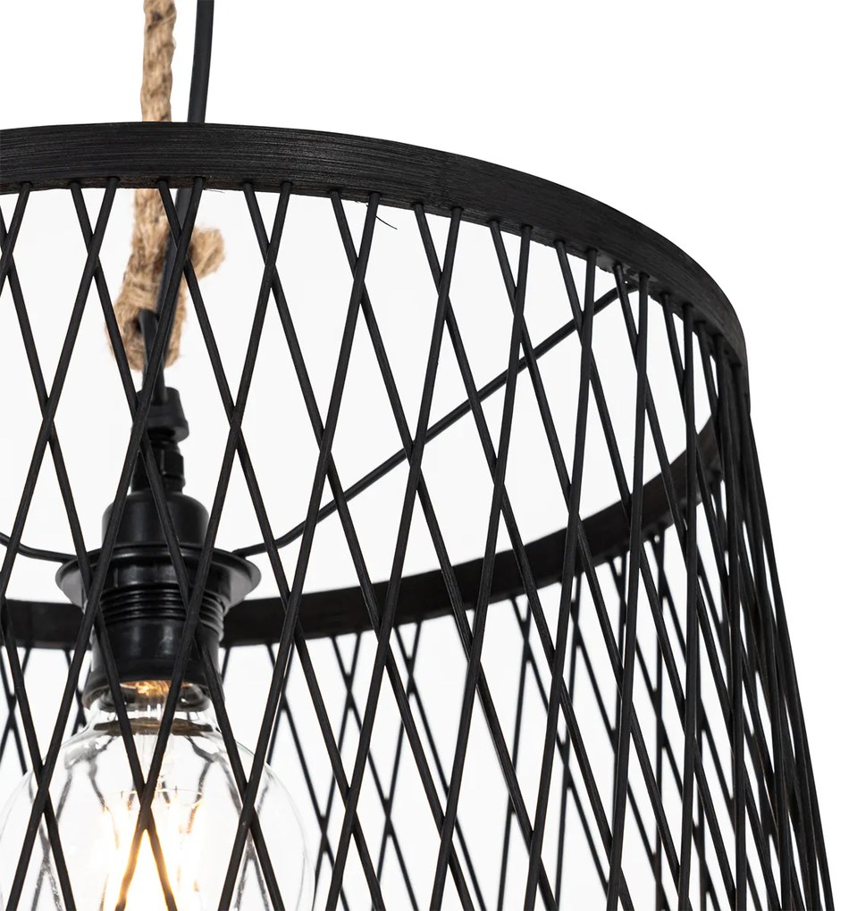 Candeeiro suspenso rural para exterior rattan preto 40 cm - Calamus Rústico