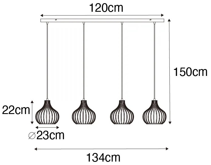 LED Candeeiro suspenso inteligente preto 4 luzes incluindo 4 Wifi G95 - Saffira