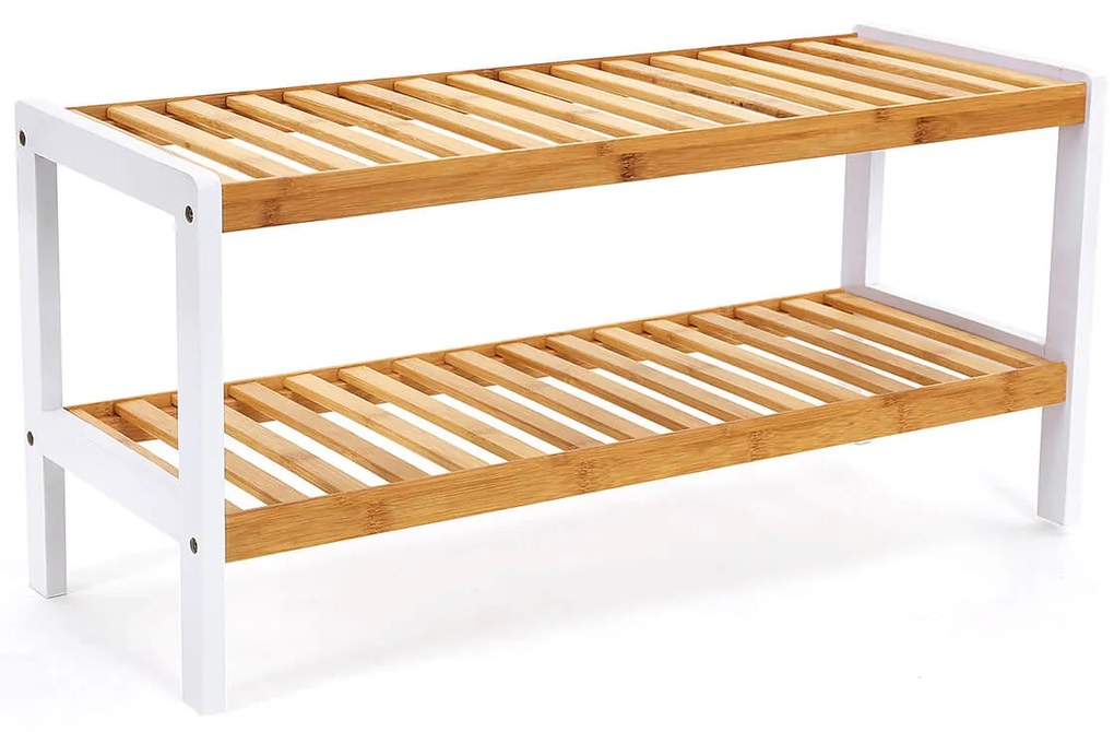 Sapateira em bambu com 2 níveis, 70 x 33 x 26 cm cor natural