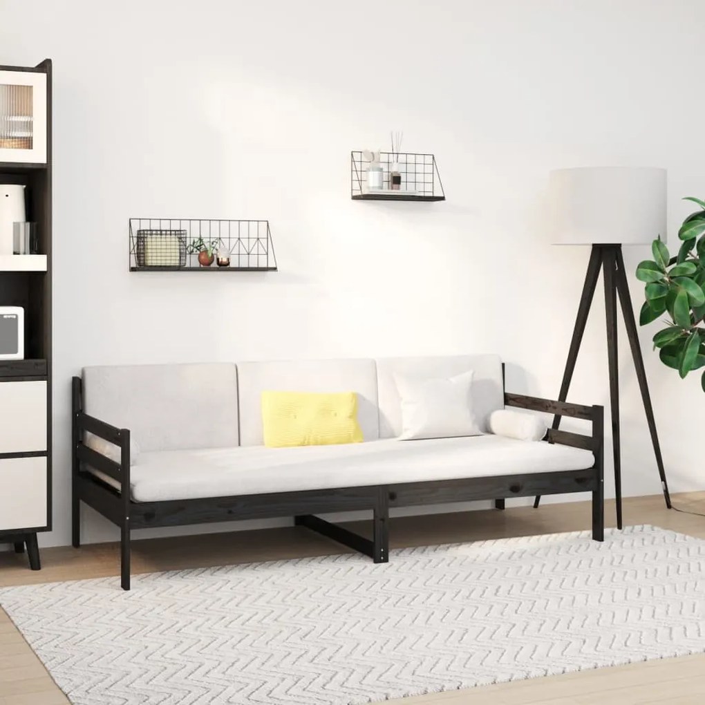 814683 vidaXL Sofá-cama 80x200 cm madeira de pinho maciça preto