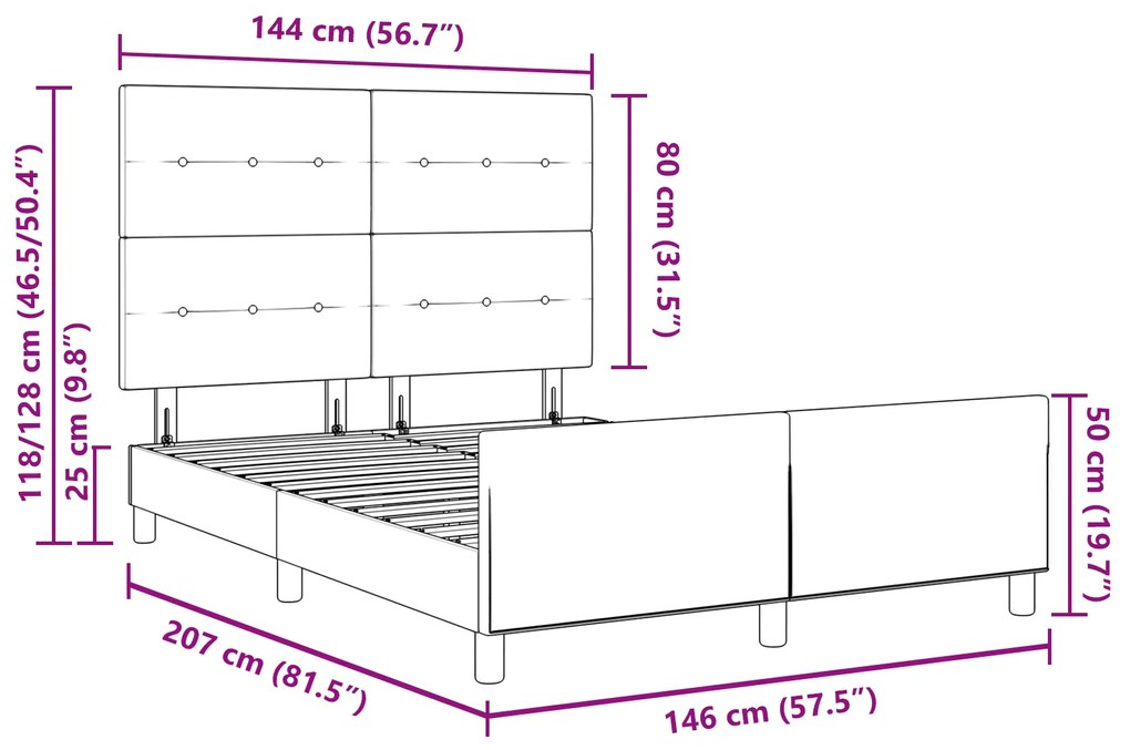 Cama vidaXL Cinza Escuro 140x200 cm Tecido