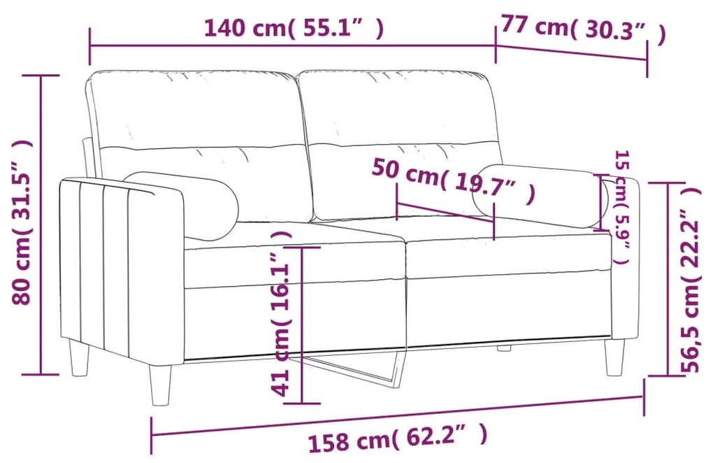 Sofá 2 lug. + almofadas decorativas 140 cm tecido amarelo-claro