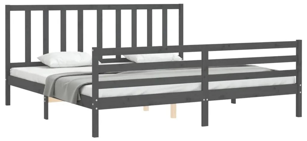 Estrutura de cama com cabeceira 200x200 cm madeira maciça cinza