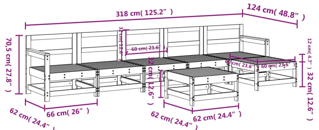 7 pcs conjunto lounge de jardim pinho maciço cinza