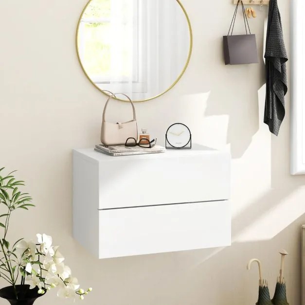 Mesa de cabeceira suspensa com 2 gavetas de parede com arrumação 42 x 30 x 28 cm Branco