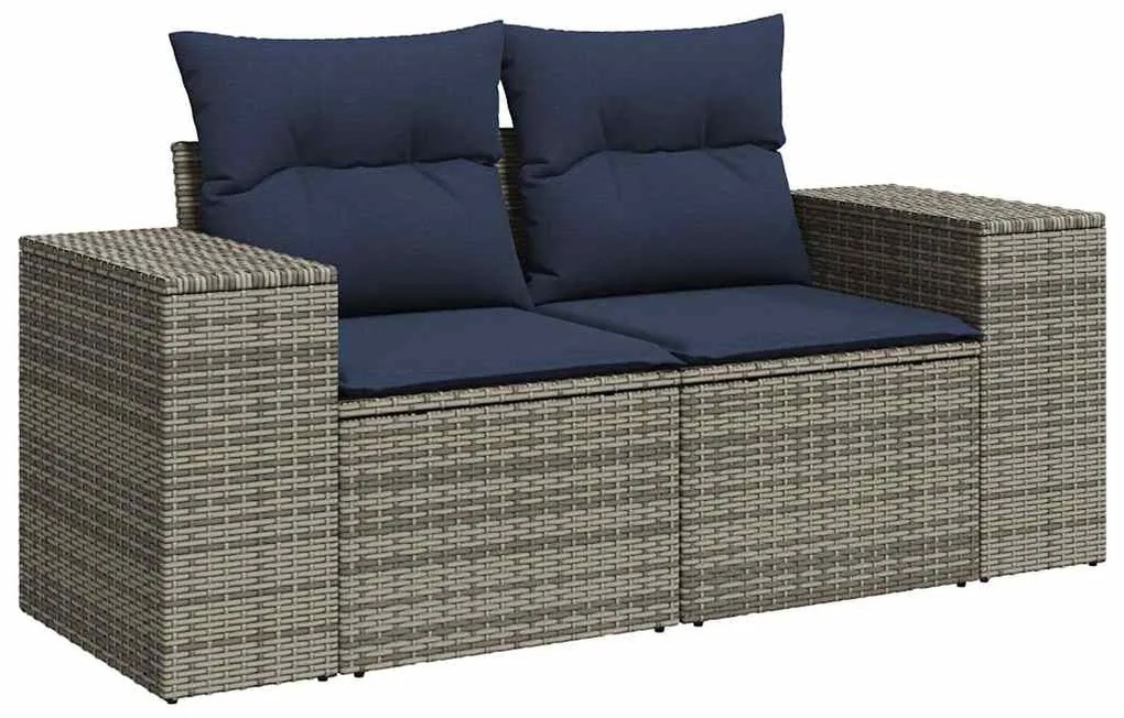 7 pcs conjunto sofás p/ jardim c/ almofadões vime PE cinzento