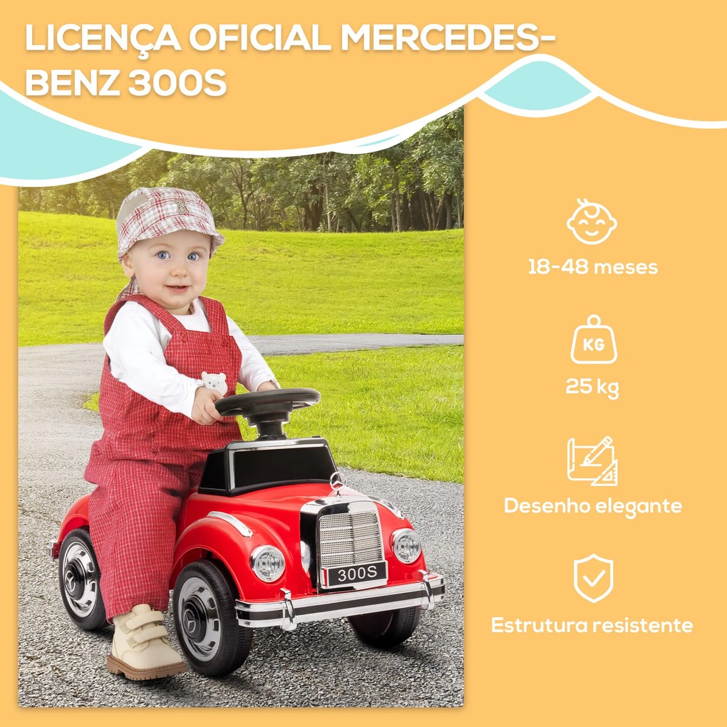 Carro Andador com Licença da Mercedes-Benz 300S com Armazenamento Volante Sistema Anti-Tombo  77,5x41,5x45 cm Vermelho