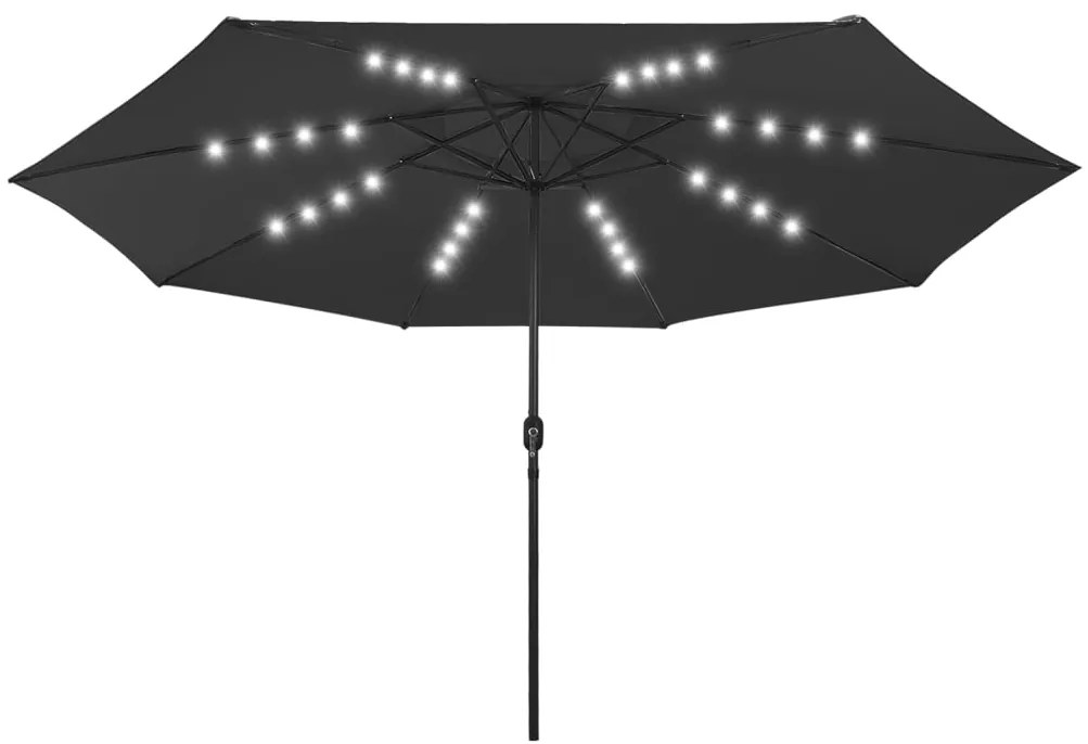 Guarda-sol de jardim com luzes LED 400 cm preto