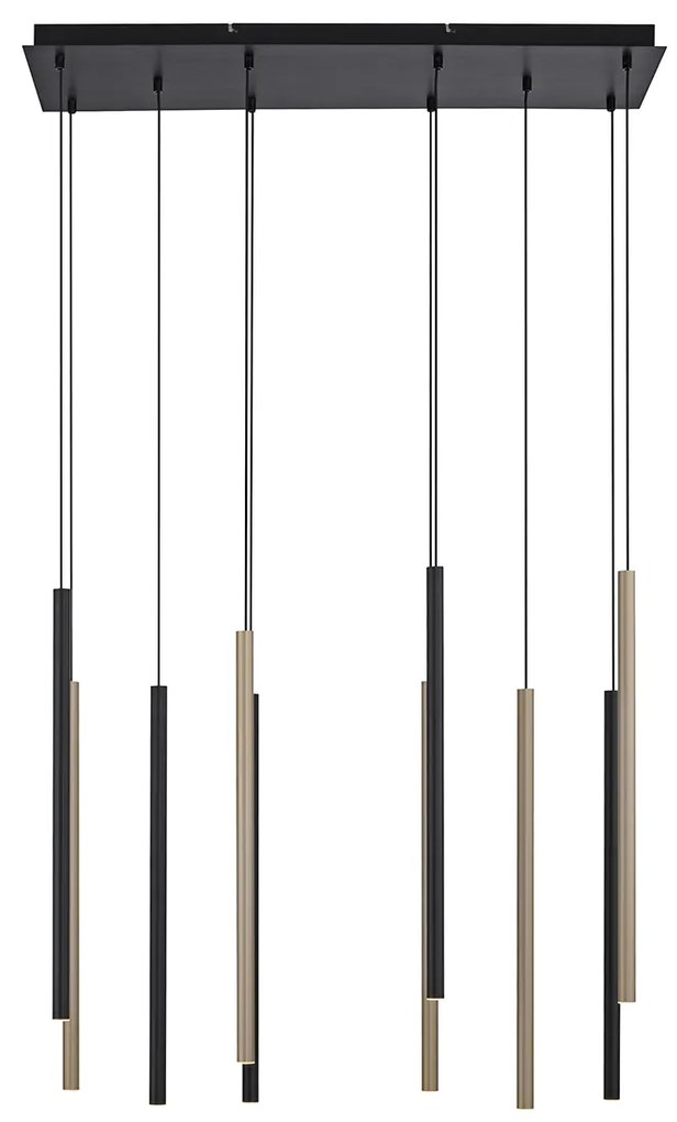 Candeeiro de suspensão preto com latão incl. LED regulável 10 luzes - Bea Design