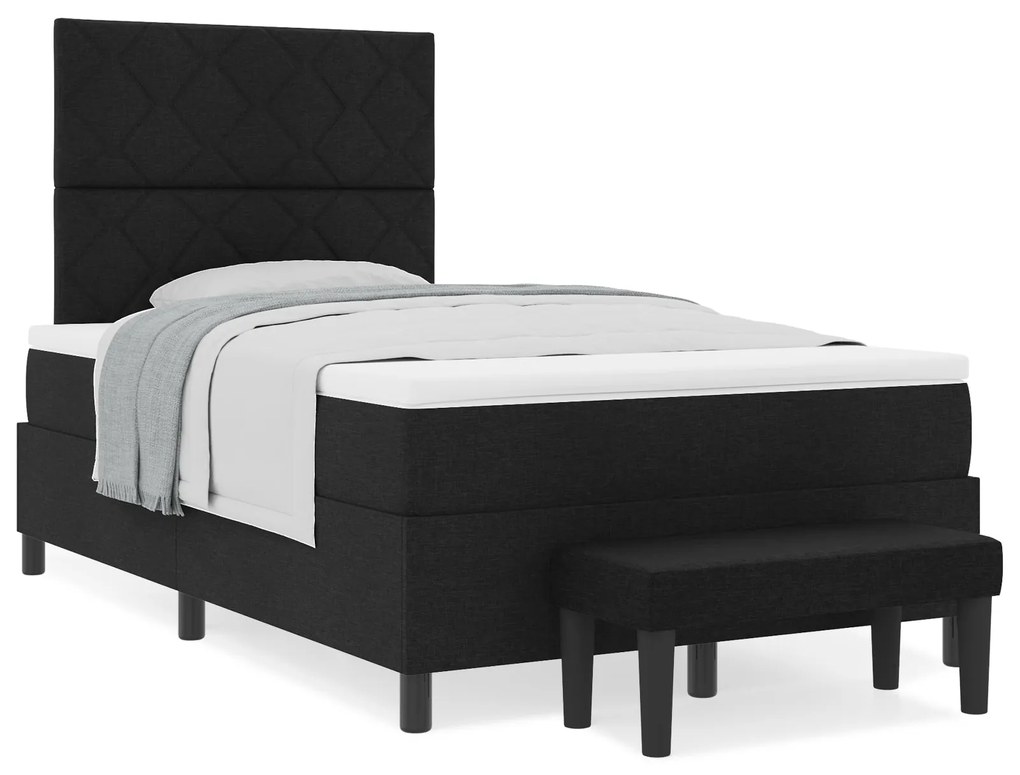 Cama Box Spring com Colchão e Banco Preto 120x190 cm Tecido