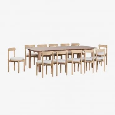 Conjunto De Mesa Retangular Extensível Duala 250-310x105 Cm E 12 Cadeiras De Jantar Em Madeira De Acácia Nualis Marrom Acácia Claro - Sklum