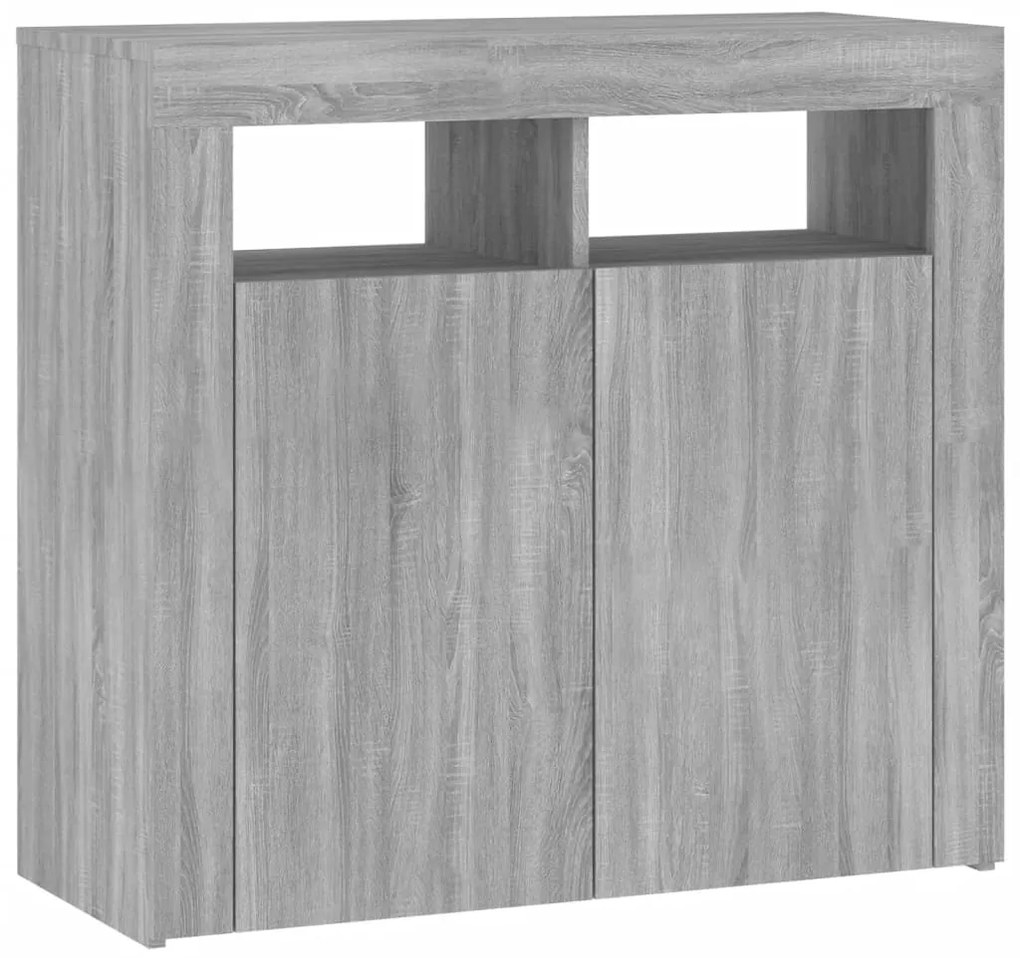 Aparador com luzes LED 80x35x75 cm cinzento sonoma