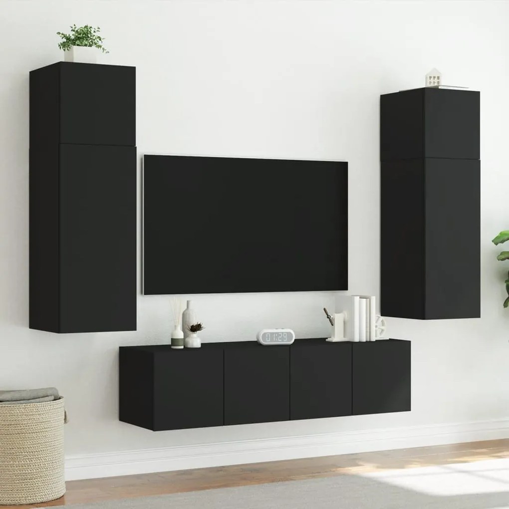 Móvel de parede para TV com luzes LED 60x35x31 cm preto