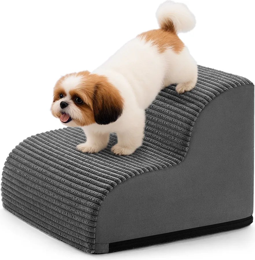 Escada para cães, de 2 degraus 40 x 40 x 30 cm escada para animais de estimação, em veludo com riscas transversais cinza ardósia