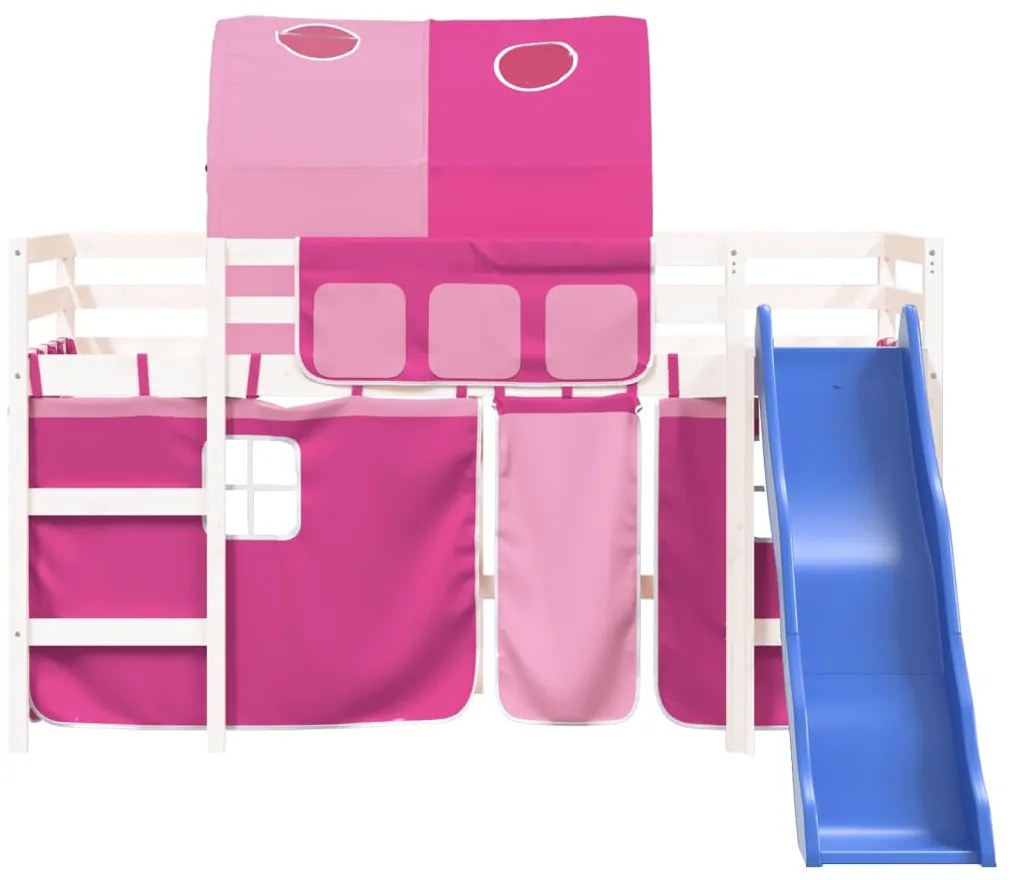 Cama alta para criança com túnel 80x200 cm pinho maciço rosa