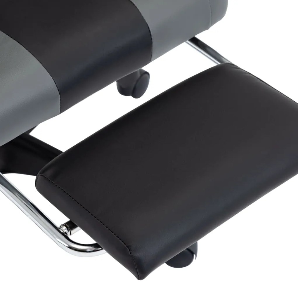 Cadeira estilo corrida c/ apoio pés couro artif. cinzento/preto