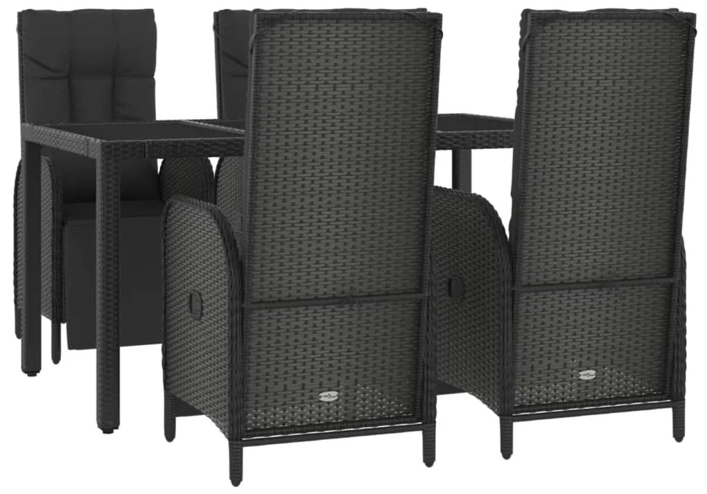 5 pcs conjunto de jantar p/ jardim c/ almofadões vime PE preto