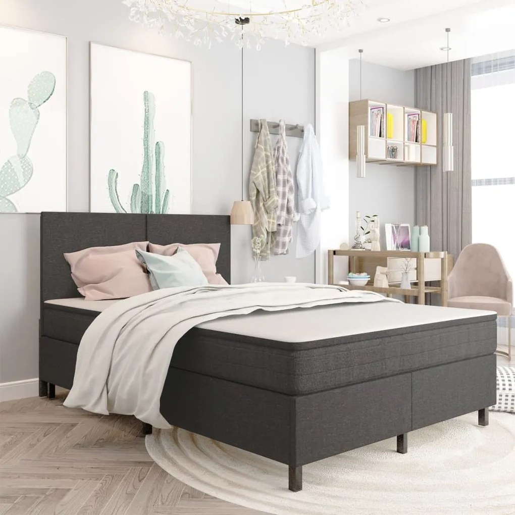 287464 vidaXL Cama boxspring 140x200 cm tecido cinzento