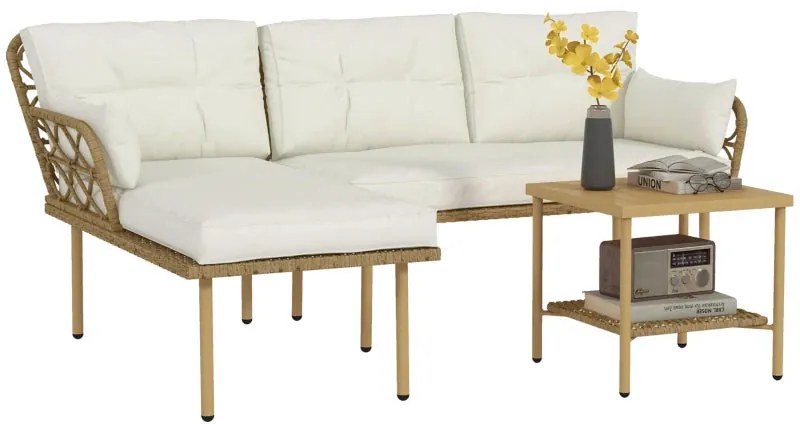 Conjunto Louge de 3 Peças com Sofá de Jardim e Mesa de Centro com Almo