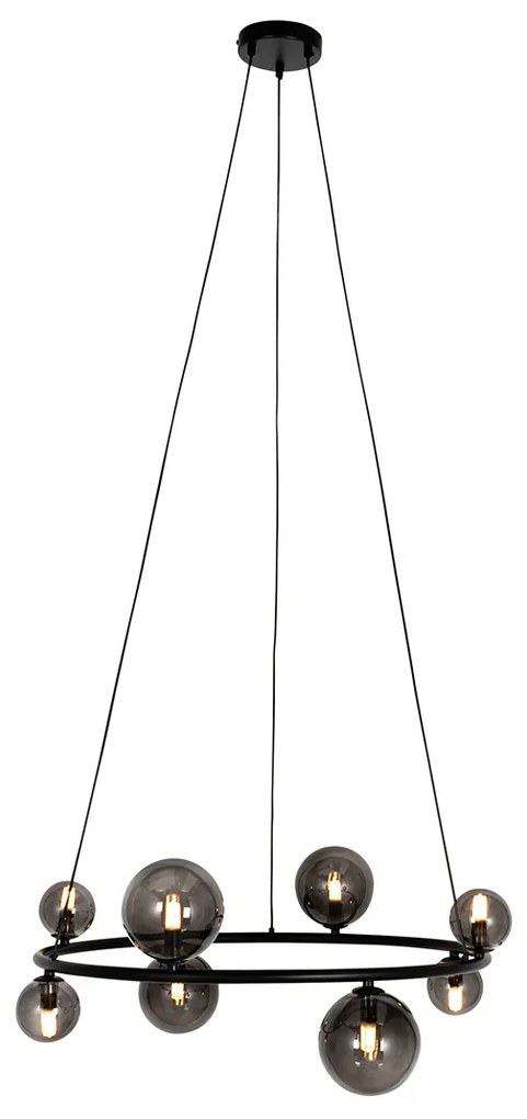 Candeeiro de suspensão preto com vidro fumê redondo 8 luzes - Monaco