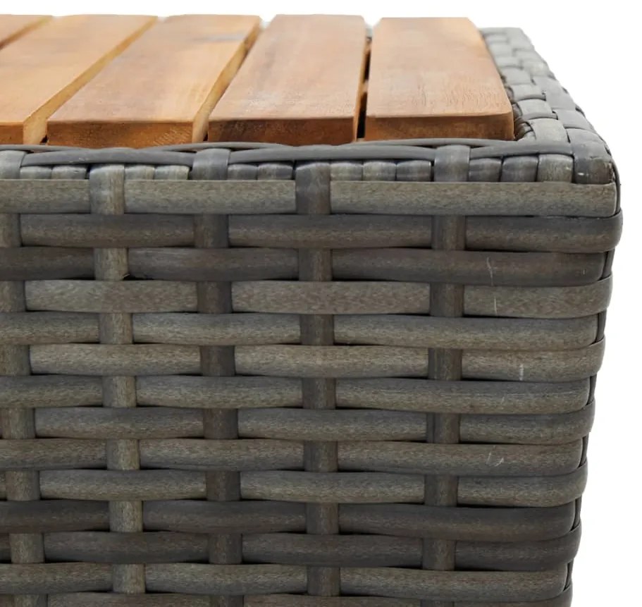 3 pcs conjunto de bistrô vime PE e madeira de acácia cinzento