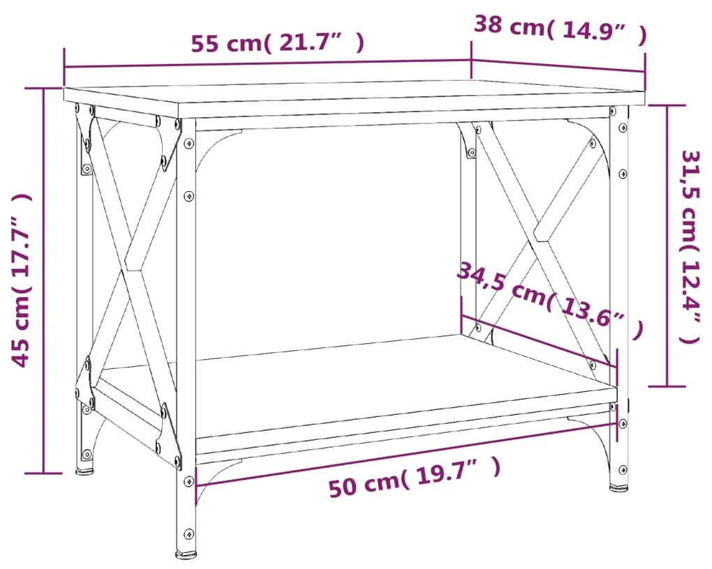 Mesa de apoio 55x38x45 cm derivados madeira carvalho castanho
