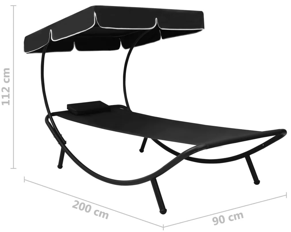 Espreguiçadeira com toldo e almofada preto