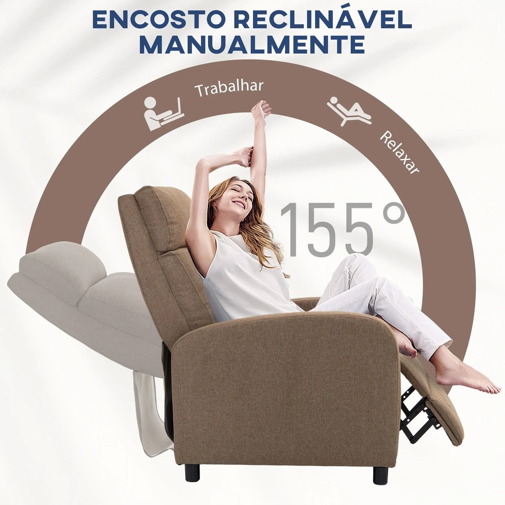 Poltrona Relax Reclinável "Coimbra" – 67x87x98 cm – Marrom – Tecido de