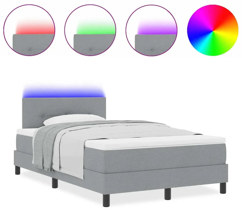 Cama Box com Colchão &amp; LED Cinza Claro 120x190 cm Tecido
