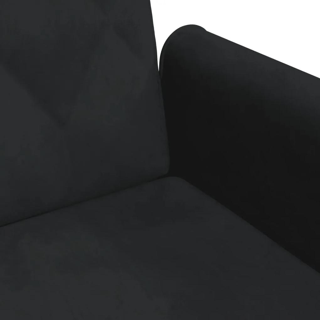 Sofá-cama 2 lugares c/ almofadas e apoio de pés veludo preto