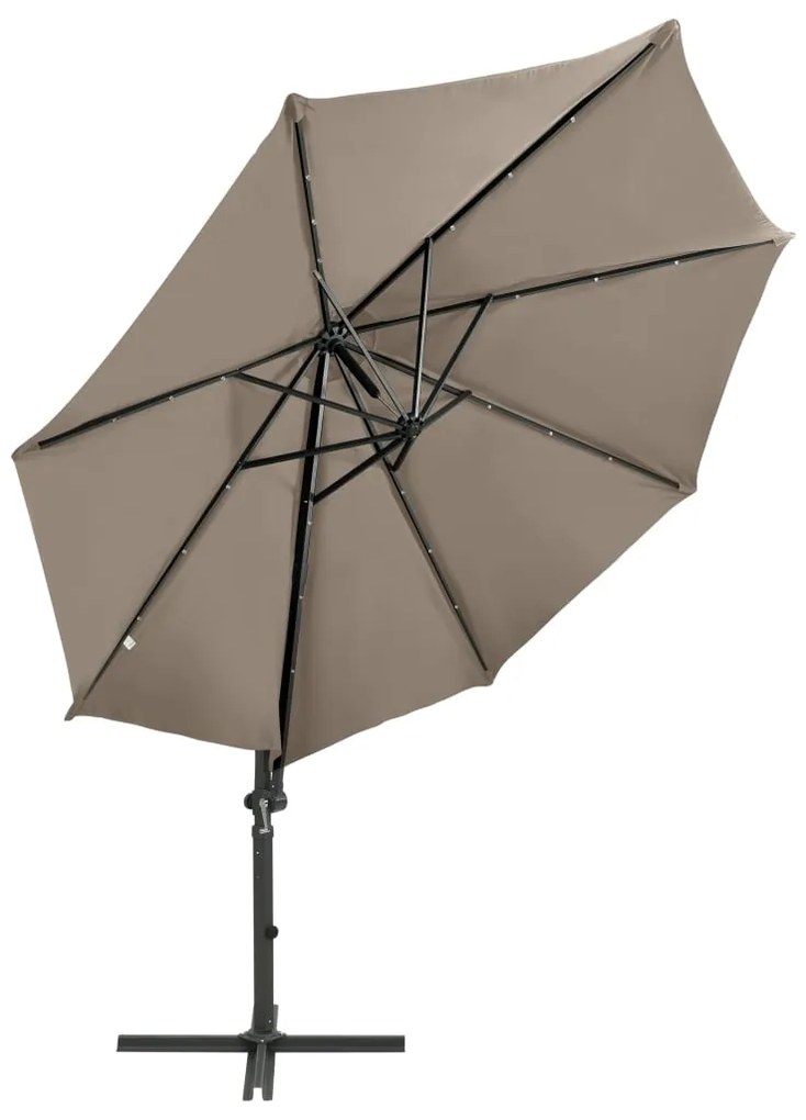 Guarda-sol jardim c/ poste e luzes LED 300 cm cinza-acastanhado