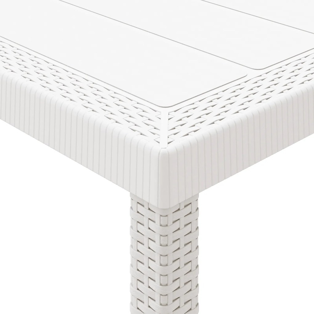 Conjunto de Jantar de Jardim com Almofadas em Branco Vime PE, Mesa de