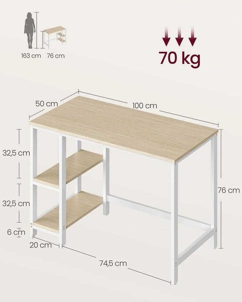 Secretaria de escritório 100 x 50 x 76 cm bege natural-branco