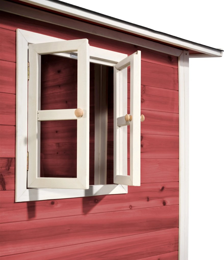 Casa de brincar infantil exterior para crianças Loft 350 em madeira com escorrega - Vermelha