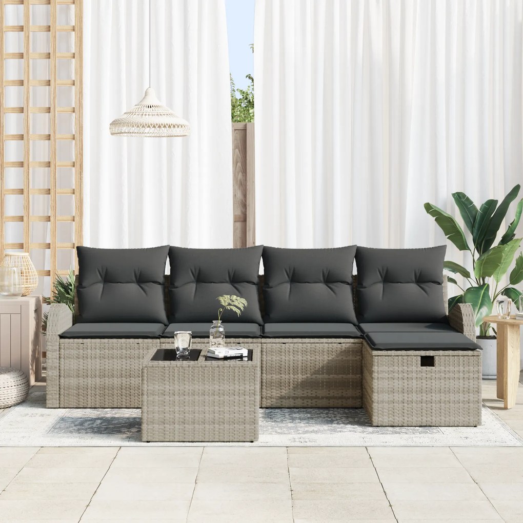 Conjunto de Sofás para Jardim vidaXL de 6 Peças com Almofadas Vime PE