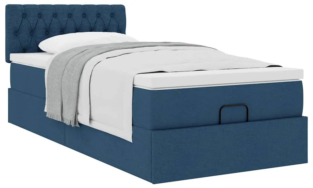 Cama otomana com colchão 100x200 cm tecido azul