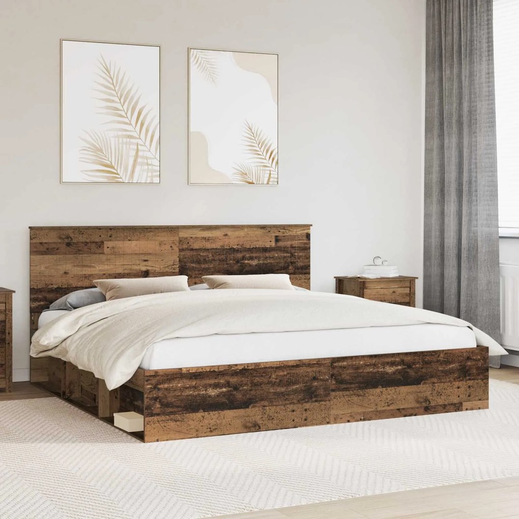 vidaXL Estrutura da Cama com cabeceira Madeira antiga 200 x 200 cm
