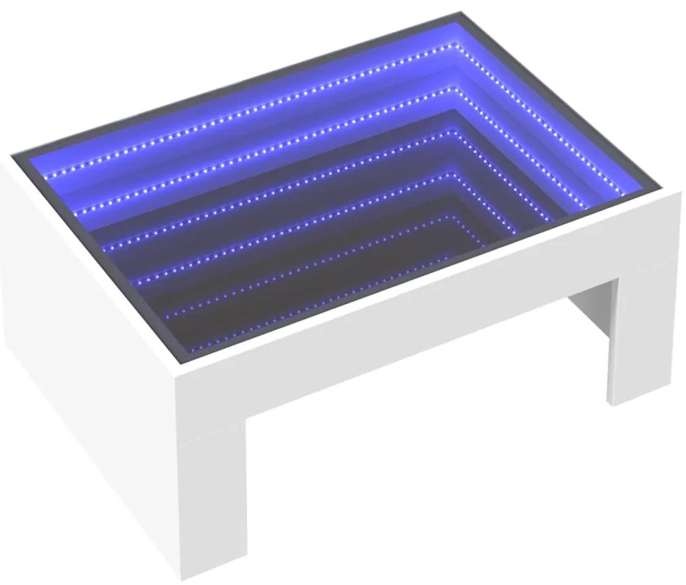 Mesa de centro luzes LED Infinity 70x50x30 cm branco