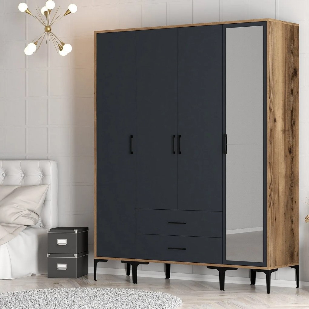 Roupeiro Kumsal STR – Nogueira e Antracite – 160 cm x 47,5 cm x 201,4