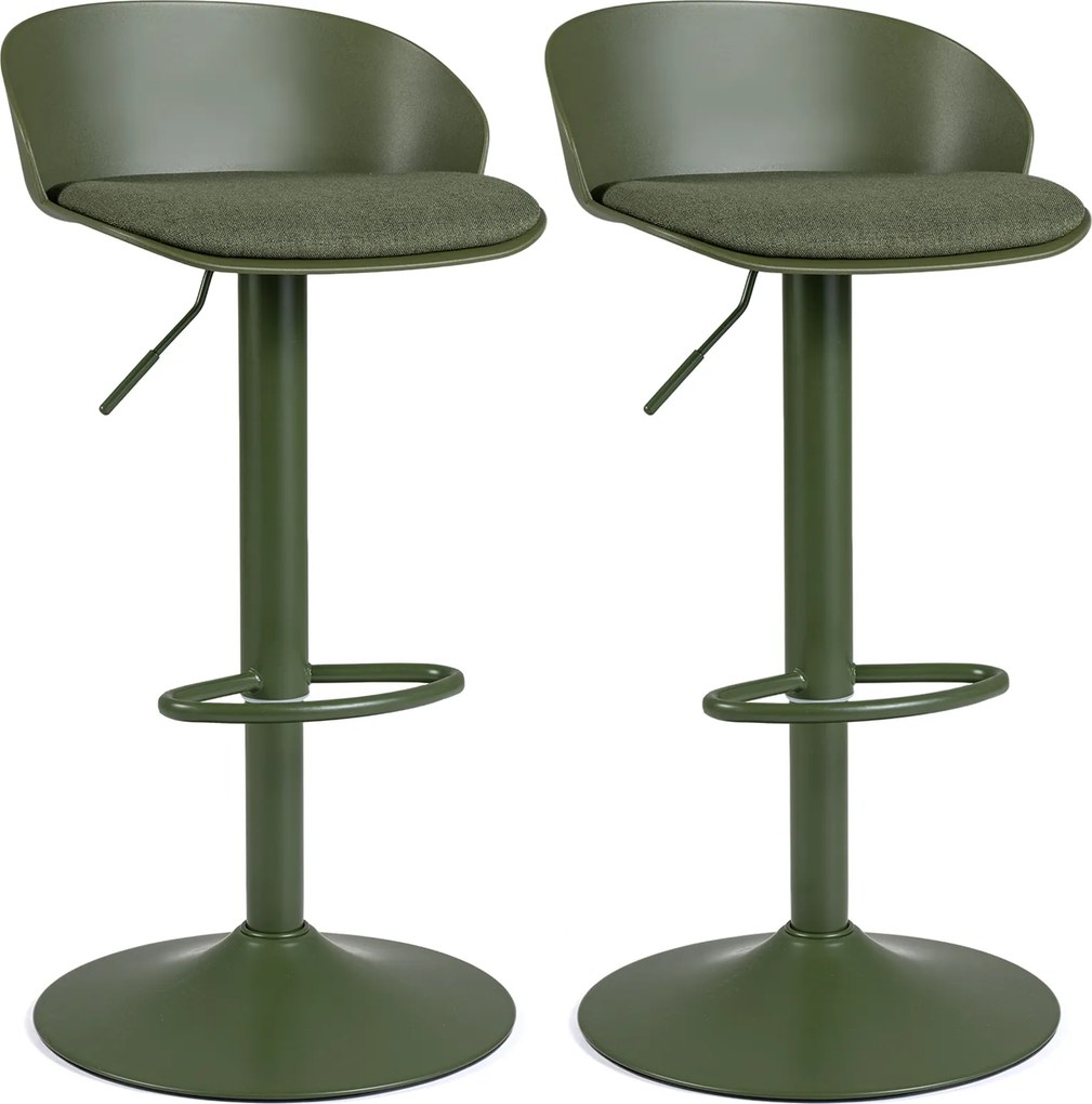 Conjunto de 2 Bancos de Bar Giratórios, 42 x 42 x 75-96,5 cm, Altura Regulável, Verde