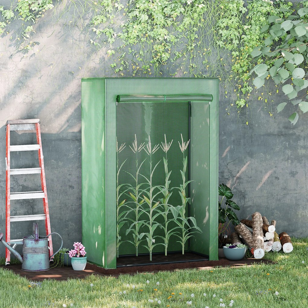 Estufa de jardim 100 x 50 x 150 cm, estufa de varanda, lona reforçada com PE, estrutura em aço, porta enrolável com fecho de correr, verde