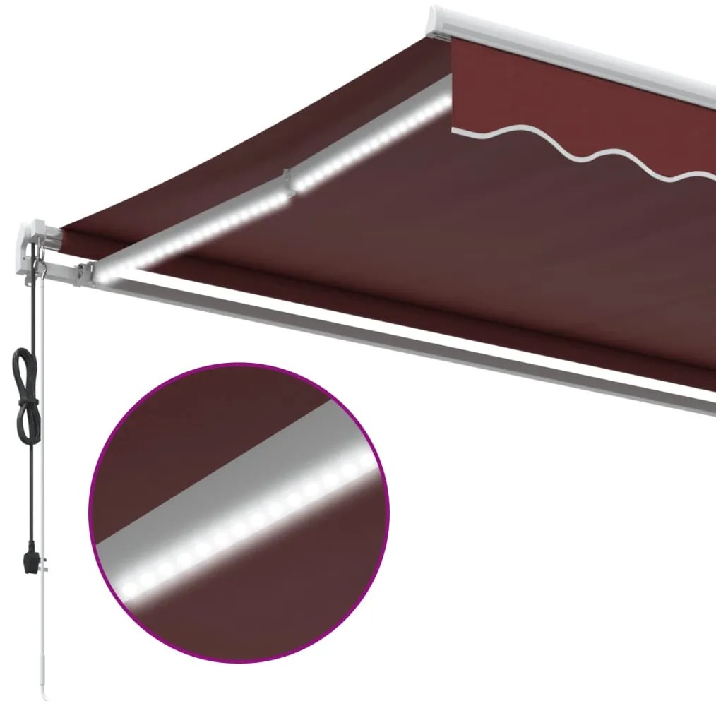 Toldo retrátil automático com luz LED 450x350 cm bordô