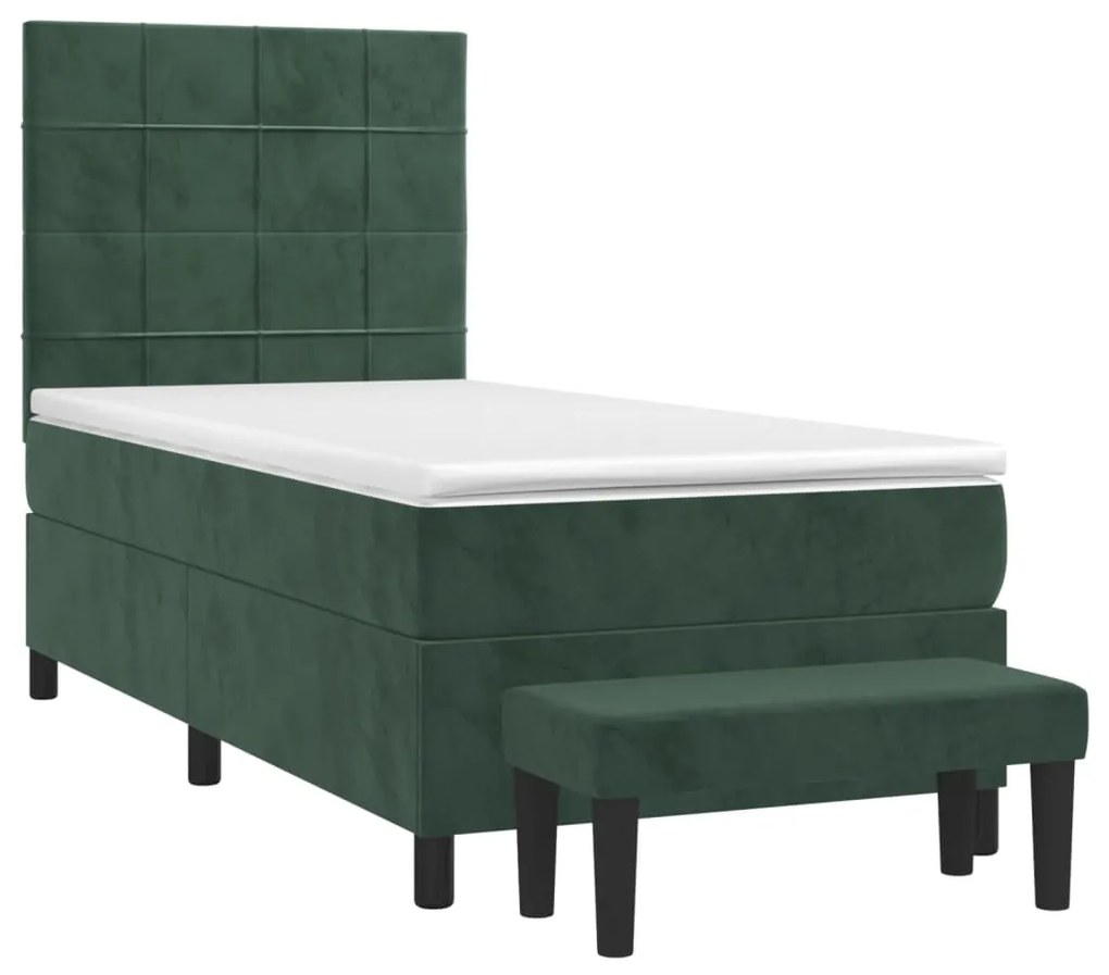 Cama com molas/colchão 90x190 cm veludo verde-escuro