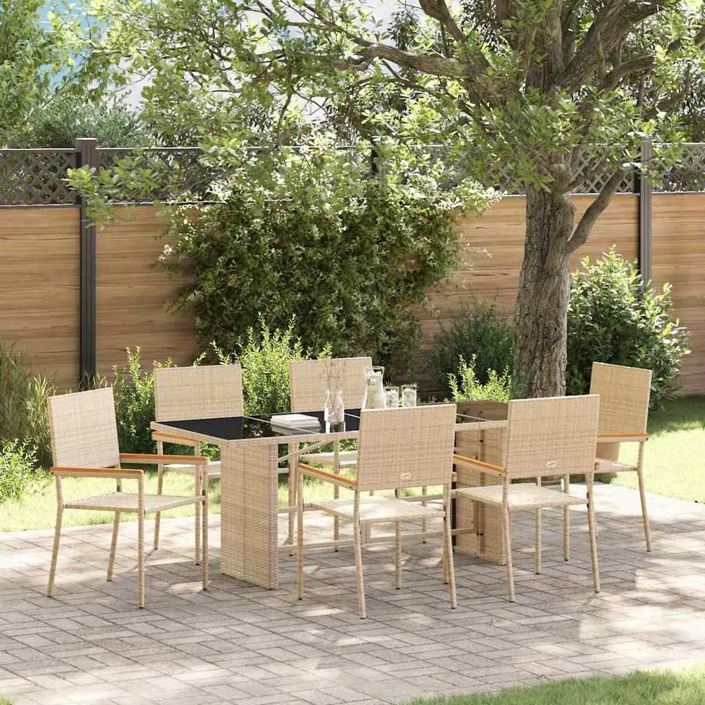 Conjunto de Jantar de Jardim de 7 Peças Bege em Poli Rattan