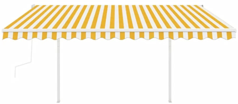 Toldo retrátil manual com postes 4x3,5 m amarelo e branco