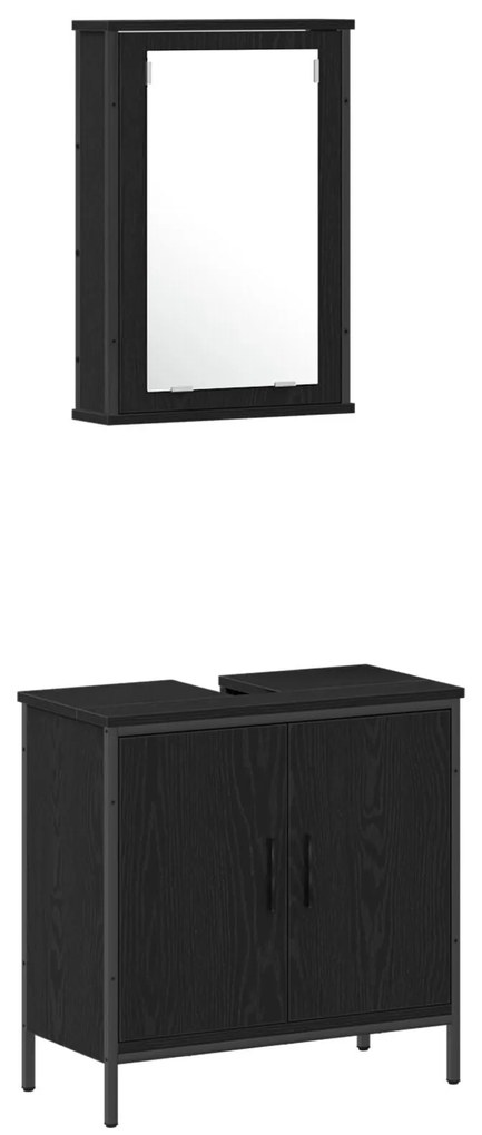 Conjunto de Móveis para Casa de Banho 4 Peças Carvalho Preto Madeira E
