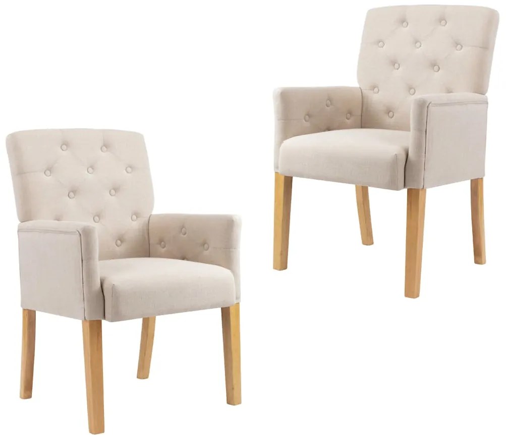 Cadeiras de jantar com apoio de braços 2 pcs tecido bege